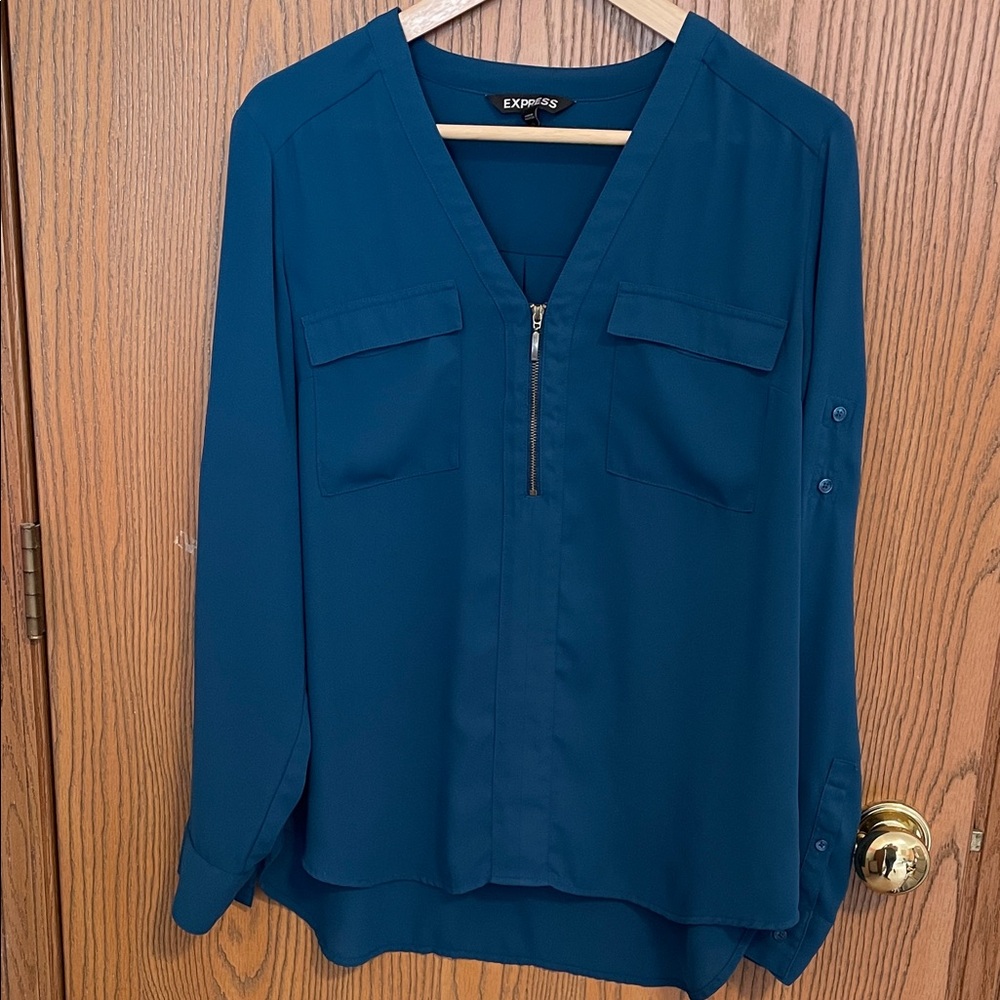 Express Women's Teal Zip-Front Blouse